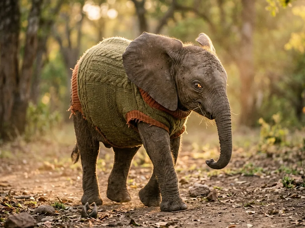 Golden Hour Tilt-Shift Baby Elephant Portrait