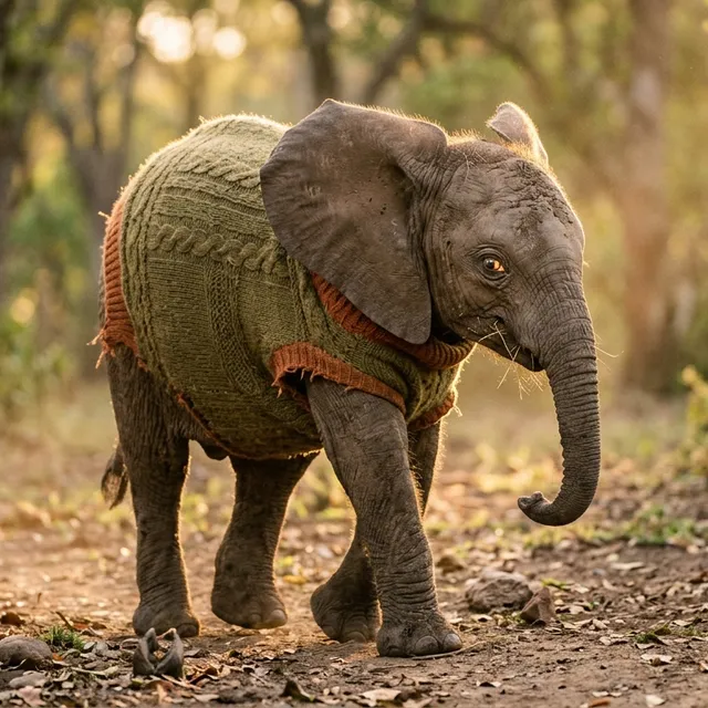 Golden Hour Tilt-Shift Baby Elephant Portrait