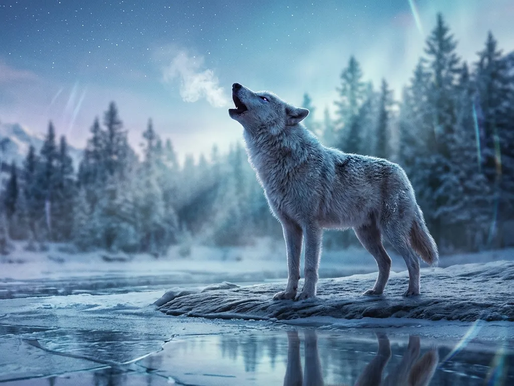Mystical Arctic Wolf Anamorphic Portrait