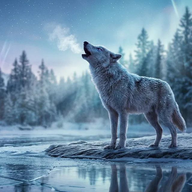 Mystical Arctic Wolf Anamorphic Portrait