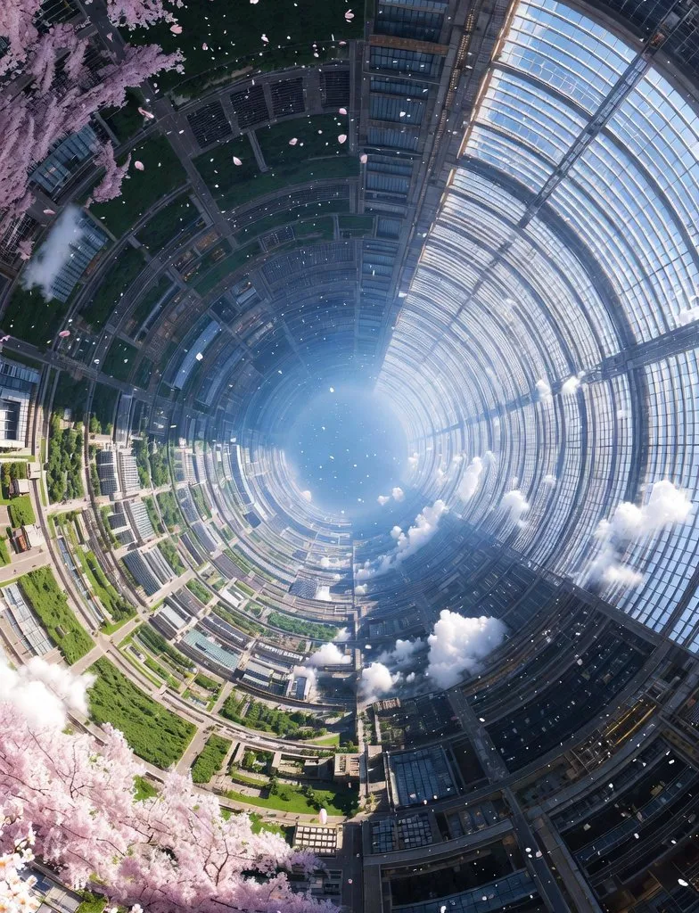 Game Asset - Cherry Blossom Space Colony Illustration Prompt