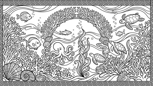 Art Nouveau Ukiyo-e Underwater Linework