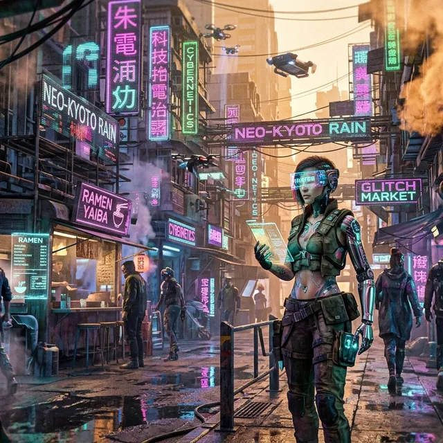 Neon Noir Cyberpunk Marketplace Vista