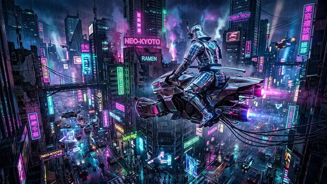 Neon Tech-Noir Chrome Samurai Vista