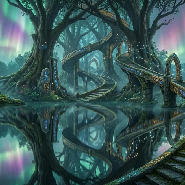 Symmetrical Aurora Fantasy Forest Macro