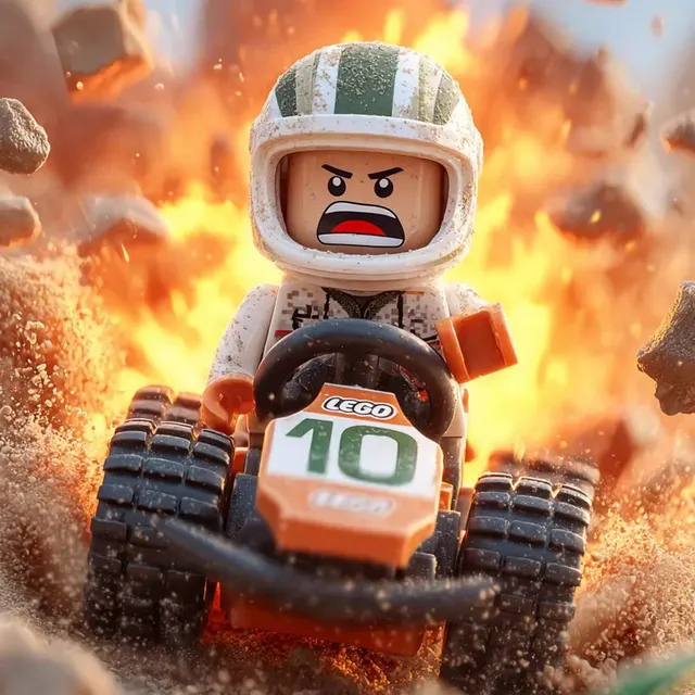 Comic / Storyboard - Lego Racer on Exploding Volcano Slope