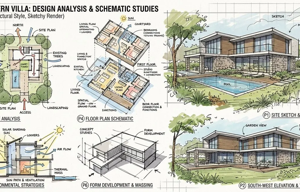 Infographic / Edu Visual - Prompt for a modern villa layout