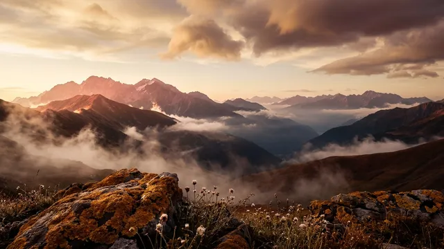 Cinematic Alpenglow Mist Landscape