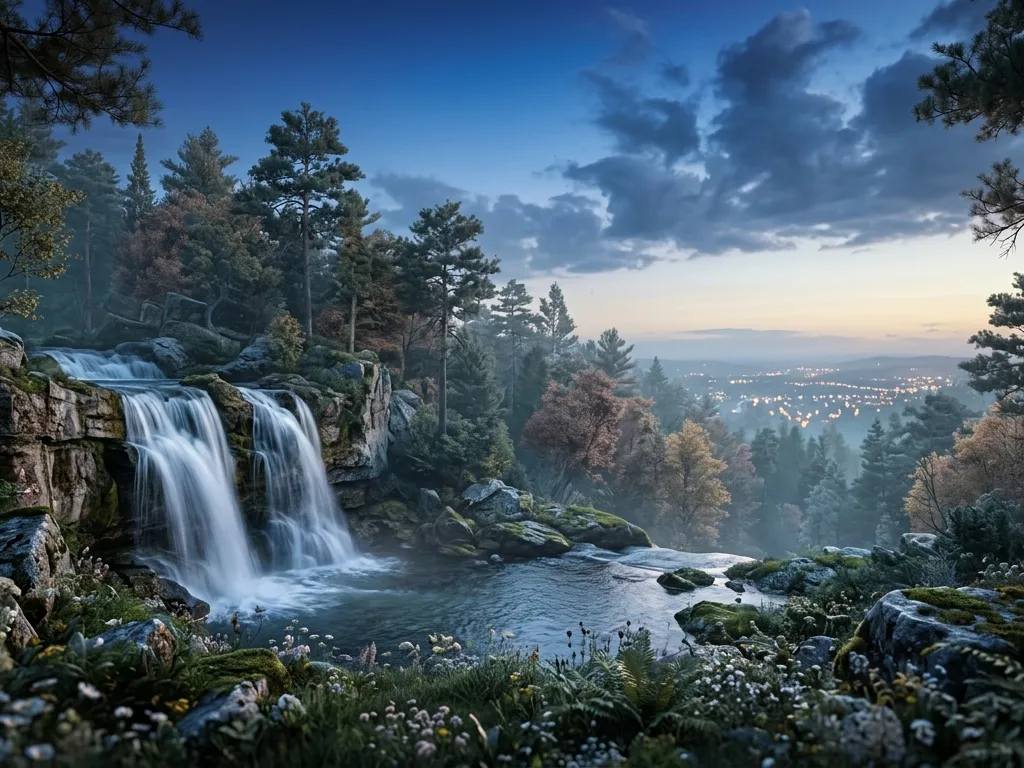 Cinematic Blue Hour Waterfall Masterpiece
