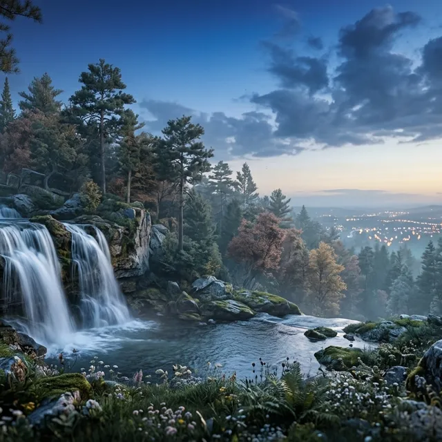Cinematic Blue Hour Waterfall Masterpiece