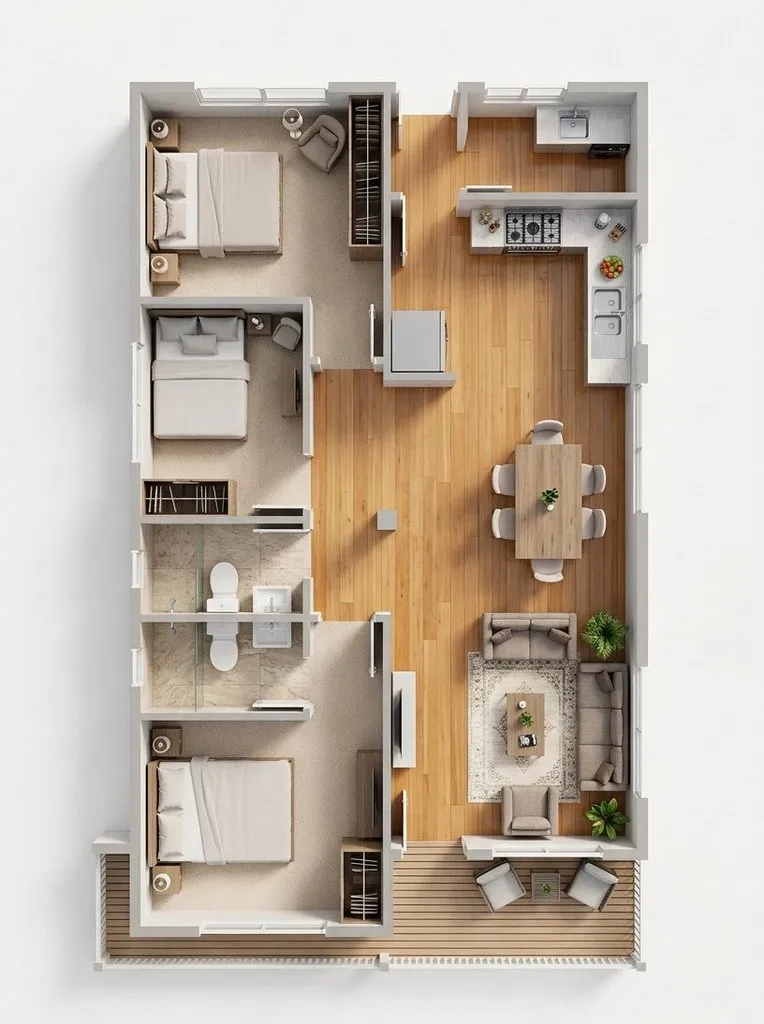 Infographic / Edu Visual - Photorealistic 3D Floor Plan Render with Furniture