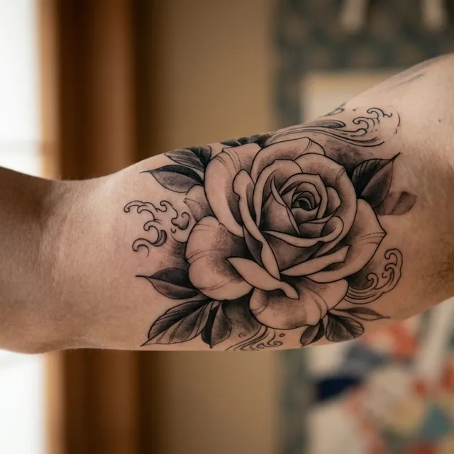 Hyper-Realistic Ukiyo-e Irezumi Rose Tattoo
