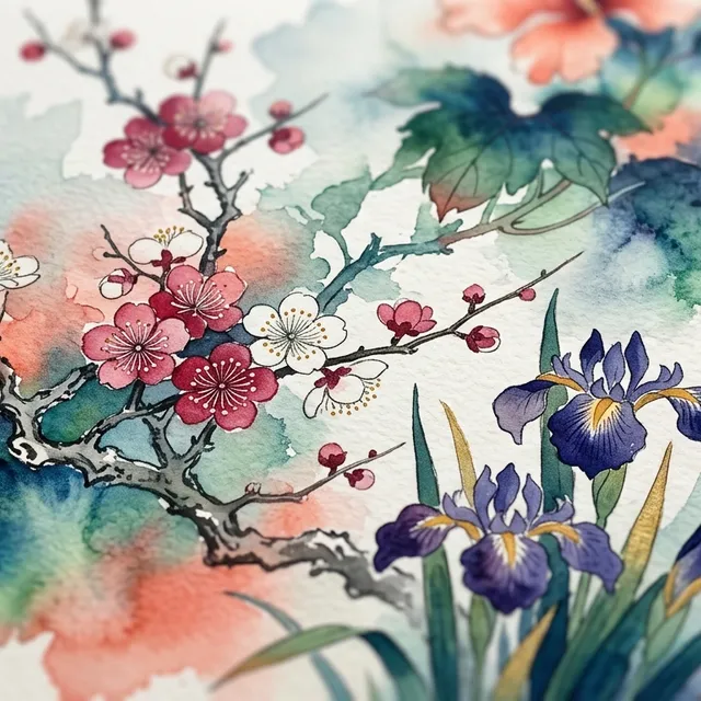 Ukiyo-e Watercolor Macro Botanical Masterpiece