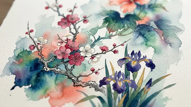 Ukiyo-e Watercolor Macro Botanical Masterpiece